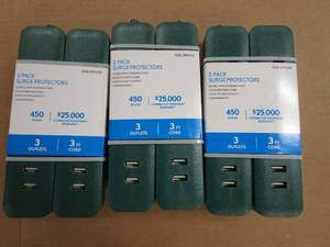 lot 383 image: Lot of 3 - 3 ft. 3-Outlet 2-USB Surge Protector (2-Pack)