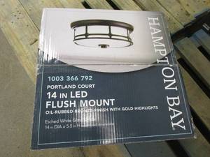 lot 419 image: Home Decorators Collection Portland Court 14 in. Oil Rubbed Bronze LED Flush Mount Ceiling Light (OPEN BOX)
