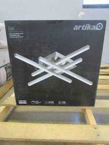 lot 425 image: Artika Grid 20 in. 1-Light Brushed Nickel Integrated LED Modern Flush Mount Ceiling Light Fixture for Kitchen and Hallway (OPEN BOX)