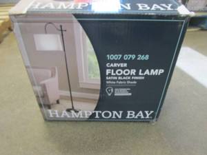lot 435 image: Hampton Bay Carver 58 in. Black Downbridge Floor Lamp (OPEN BOX)