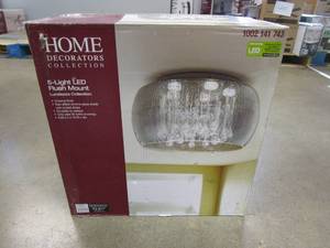 lot 452 image: Home Decorators Collection 5-Light Chrome Glass Integrated LED Flush Mount with Clear Glass Beads (OPEN BOX)