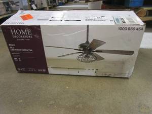 lot 454 image: Home Decorators Collection Ellard 52 in. LED Indoor Matte Black Ceiling Fan with Light (OPEN BOX)