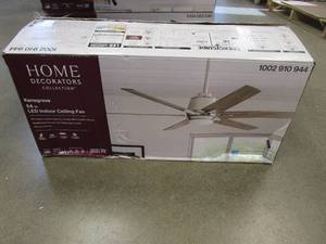 lot 455 image: Home Decorators Collection Kensgrove 54 in. Integrated LED Brushed Nickel Ceiling Fan with Light and Remote Control (OPEN BOX)