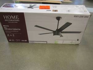 lot 458 image: Home Decorators Collection Merwry 52 in. Integrated LED Indoor Matte Black Ceiling Fan with Light Kit and Remote Control (OPEN BOX)