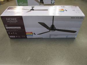 lot 461 image: Home Decorators Collection Ester 54 in. White Color Changing Integrated LED IndoorOutdoor Matte Black Ceiling Fan with Light Kit and Remote (OPEN BOX)