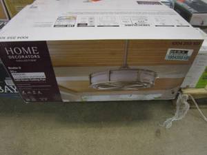 lot 414 image: Home Decorators Collection Brette II 23 in. LED IndoorOutdoor Brushed Nickel Ceiling Fan with Light and Remote Control (OPEN BOX)
