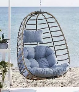 lot 332 image: Belize 1 Person Gray Wicker Porch Swing with Blue Cushion (MISSING CHAIN)