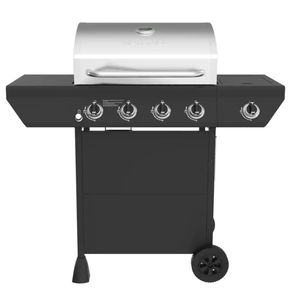 lot 334 image: Nexgrill 4-Burner Propane Gas Grill in Black with Side Burner and Stainless Steel Main Lid (OPEN BOX)