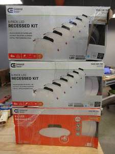 lot 509 image: LOT OF 3 - Commercial Electric 6 in. White Flush Round Wet Rated LED Integrated Recessed Lighting Kit (6-Pack) (OPEN BOX)