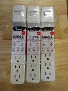 lot 524 image: LOT OF 3 - CyberPower 5-Outlet, 1 USB-A, 1 USB-C Surge Protector with 4 ft. cord