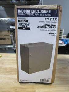 lot 570 image: Southwire 8 in. W x 8 in. H x 4 in. D NEMA 1 Carbon Steel Indoor Screw Cover, Wall Mount Box, 1-Pack