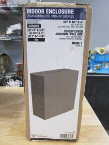 lot 571 image: Southwire 10 in. W x 10 in. H x 4 in. D NEMA 1 Carbon Steel Indoor Screw Cover, Wall Mount Box, 1-Pack