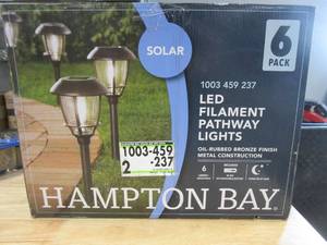 lot 578 image: Hampton Bay Alabaster Solar Oil Rubbed Bronze Outdoor Filament LED Bulb 6-Lumens Landscape Path Light with Glass Lens (6-Pack)