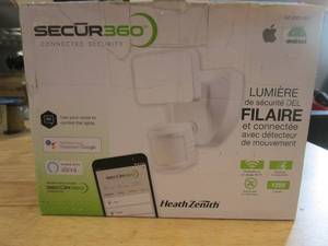 lot 587 image: SECUR360 1200 Lumens LED Motion Sensor Wi-Fi Connected Voice Activated Wired Single Head White Outdoor Security Flood Light (OPEN BOX)