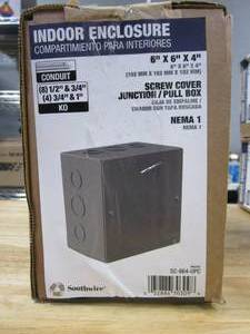 lot 568 image: Southwire 6 in. W x 6 in. H x 4 in. D NEMA 1 Carbon Steel Indoor Screw Cover, Wall Mount Box, 1-Pack