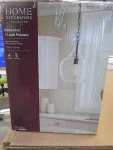 lot 612 image: Home Decorators Collection Bakerston 1-Light Matte Black Hanging Pendant with Clear Glass Shade (OPEN BOX)