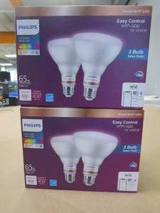 lot 626 image: LOT OF 2 - Philips WiZ Connected Full Color Wi-Fi LED 65W Replacement BR30- 2 Pack (4 TOTAL BULBS)