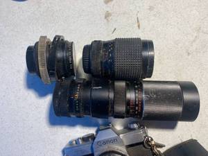 lot 71 image: Vintage Cannon Camera with Lenses and Carry Bag