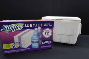 lot 20 image: SMALL IGLOO COOLER  NEW PACK SWIFFER WET JET REFILL PACK