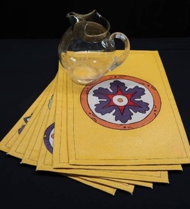 lot 38 image: UNIQUE HANDPAINTED ON CANVAS PLACEMATS CRYSTAL PITCHER.