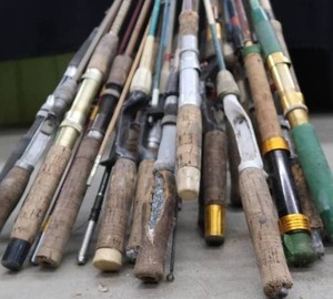 lot 79 image: LOT OF VINTAGE FISHING RODS WITH CORK HANDLES