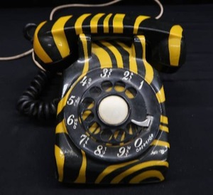 lot 89 image: VINTAGE ZEBRA  PATTERNED ROTARY PHONE