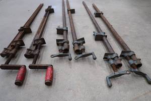 lot 105 image: 3 SETS VINTAGE METAL PIPE CLAMPS