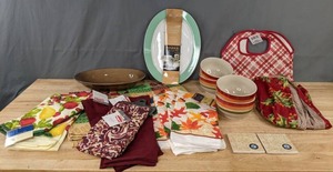 lot 121 image: NEW Kitchen Essentials Home Collection Kitchen Towels, Bonjour Serveware, Rachel Ray Serving Tray, April Cormell Apron, & More K