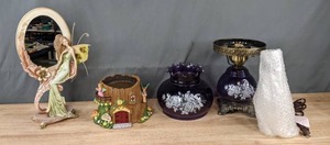 lot 130 image: NEW Beautiful Butterfly Figurine Mirror, Decorative Mini Stump, Hand Blown Glass Lamp K