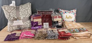 lot 133 image: Assortment of Home Collection Satin Pillowcases, JCP Home Drapery Panels & Euro Shams, Huntington Home Decorative Pillows, & More K