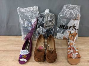 lot 50 image: NEW 4 Pairs Womens Shoes and Slippers (Merona, Mark, and Others) Size 10 K