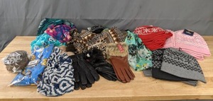 lot 161 image: Assortment of NEW Winter Hats, Gloves, Infinity Scarves, Baseball Hats and Belts K