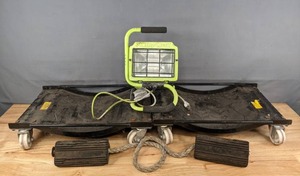 lot 171 image: Power Lite Halogen Project Light, Wheel Chocks & Wheel Dolly Set B