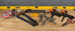 lot 152 image: Assorted Tools - Saw, Transfer Pump, Hammer, Cored Wire, 72 Level, and More B