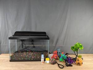 lot 124A image: Aqueon Aquarium Kit with New Tank Decorations  M