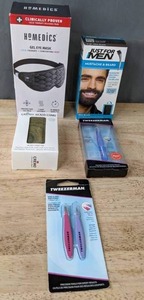 lot 97 image: New Gel Eye Mask, Tweezers, Just for Men and Beard Comb  M