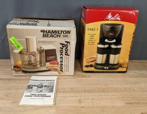 lot 247 image: NEW Hamilton Beach Food Processor and Melitta Take 2 Dual Travel Mug Coffee Maker H