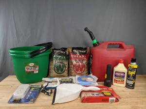 lot 253 image: Carbon Monoxide Alarm, BBQ Smoking Chips, 5 Gallon Gas Jug and More  M