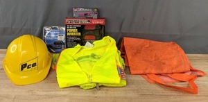 lot 240 image: Bell Deer Warning, Power Inverter, Mini S.M.A.C.K. Stun Gun, Reflective Vest, Large Bibs, Etc. M