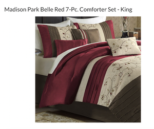 lot 211 image: Madison Park Belle Red 7-Pc. Comforter Set - King M