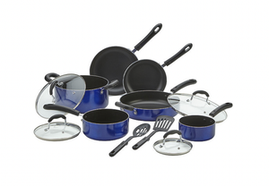 lot 88 image: NEW 12-Pc. Nonstick Aluminum Cookware Set - Metallic Blue M