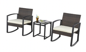 lot 56 image: (3) Piece Wicker Rocker Set with Table M