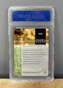 lot 40C image: WCG Graded 10 Tiger Woods 2001 Upper Deck Golf Rookie Tigers Tales Card TT9 V