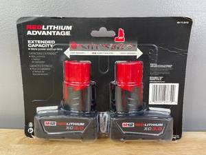 lot 19A image: Brand New Milwaukee M12 12-Volt Lithium-Ion XC Extended Capacity 3.0 Ah Battery Pack (2-Pack) R