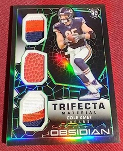 lot 14 image: 2020 Obsidian Triple Patch Cole Kmet Rookie Card - #d50