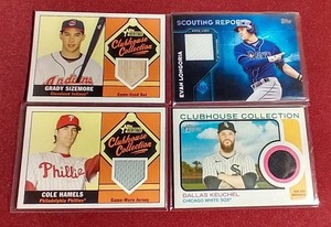 lot 16 image: (4) Baseball Jersey Relic Cards - All Game-Used