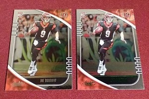 lot 72 image: (2) 2020 Panini Absolute Joe Burrow Rookie Cards - Silver & Green
