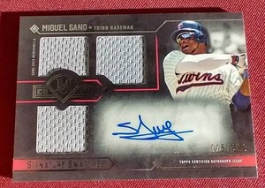 lot 97 image: Topps Museum Collection Miguel Sano Triple Patch Autograph Card - #d199