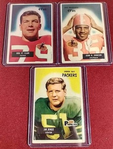 lot 126 image: (3) 1955 Bowman NFL HOFer Rookie Cards