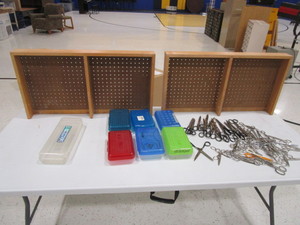 lot 409 image: Storage Containers, Scissors, Peg Boards